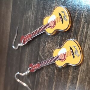 GUITAR EARRINGS dangle acrylic tan yellow NWT